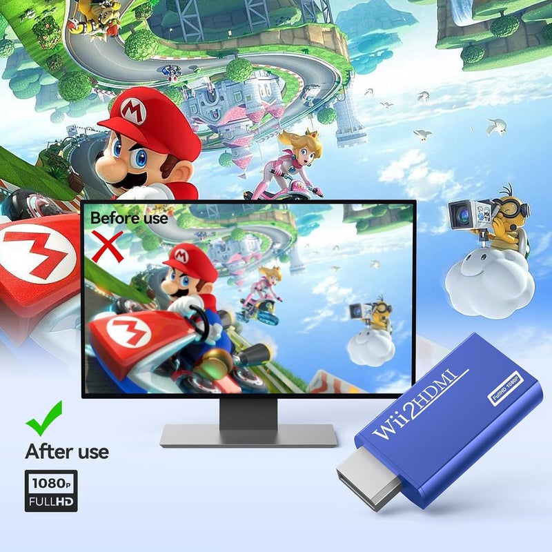 GANA Wii to HDMI Converter Adapter with Hdmi Cable Connect Wii Console to HDMI Display in 1080p Output Video with 3.5mm Audio Supports All Wii Display Modes Blue - Image 5